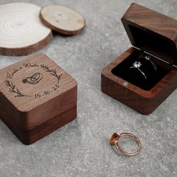 Personalized Engagement Wooden Ring Box, Ring Bearer Holder, Double Slots, J-2