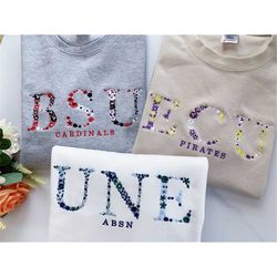 floral letter embroidered hoodie flower letter college university crewneck embroidery sweatshirt high school sweatshirt,