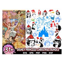 31 disney princess bundle svg, christmas svg, disney svg, digital file cut instant download