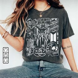 jung kook bts kpop doodle art shirt, vintage jung kook merch tee graphic tattoo albums lyric sweatshirt, retro bts tour