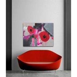 unique acrylic picture 'poppy' size 70 x 90 cm, pictures poppy, abstract art, modern pictures, living room pictures, pic