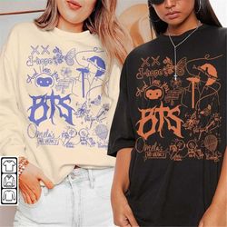 bts doodle art shirt, vintage bts album lyrics art tattoo sweatshirt hoodie, retro bts tour 2023 concert v1 da3005dt