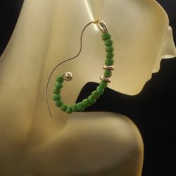 seed beads earrings green beaded earring unusual oval earrings dainty hoops boho chic earrings thin hoops earrings