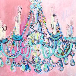 Original oil painting on canvas Chandelier painting Antique Vintage Wall decor Interior art Abstract Chandelier collect