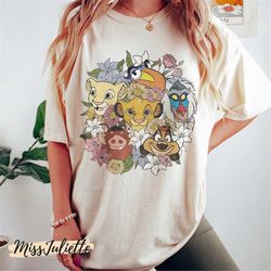 comfort colors vintage 90s disney lion king shirt, retro lion king simba pumbaa timon floral shirt, animal kingdom shirt