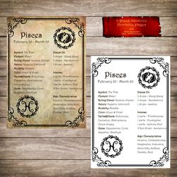 2 BOS pages – Pisces  Zodiac, Astrology, Horoscope, Grimoire Page, Magic Journal, Sign Book of Shadow, Witch Book
