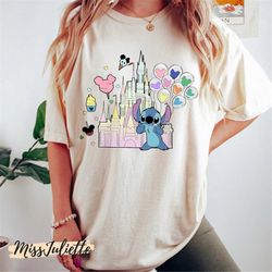 comfort colors vintage disney stitch shirt, stitch disney castle shirt,lilo and stitch shirt, disney balloon shirt, retr