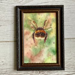 Bumblebee Watercolor Painting, Original Bumblebee Watercolor, Bee Art, Cottagecore Decor, Nursery Decor, Watercolor Art