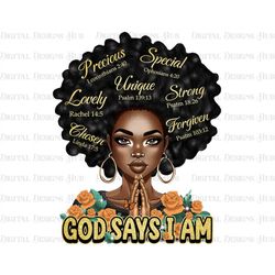 God Says I Am Special Png, Black Women Png Shirt Print, Queen Png Sublimation Download, Precious Strong Forgiven Lovely