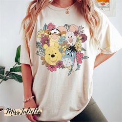 comfort colors vintage disney winnie the pooh floral shirt, pooh bear shirt, pooh tiger piglet eeyore, disneyworld shirt