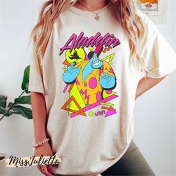 comfort colors vintage disney aladdin genie 90s style portrait shirt, retro disney aladdin shirt, disney family shirts,