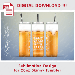3D Inflated Puff Beer Design - Seamless Sublimation Pattern - 20oz SKINNY TUMBLER - Full Tumbler Wrap