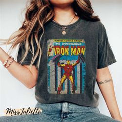 comfort colors marvel iron man classic retro comic vintage cover graphic t-shirt, retro the invincible  iron man shirt,