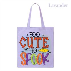 too cute to spook tote bag, ghost tote bag, witches halloween tote bag, halloween party tote bag, halloween pumpkin tote