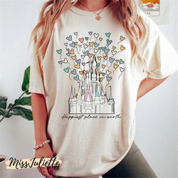 comfort colors disney happiest place on earth shirt, disneyland castle shirt, balloon shirt, disneyworld shirts, vintage