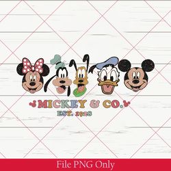 vintage mickey & co est 1928 png, retro disney mickey and friends png, disney mickey mouse png, disney family png 300dpi