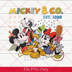 retro mickey & co est 1928 png, vintage mickey and co png, disneyland mickey mouse png, mickey minnie png, disney studio