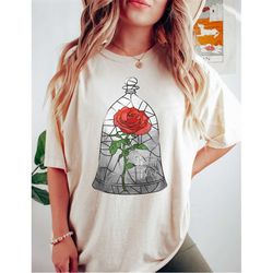 comfort colors retro disney beauty and the beast stained glass enchanted rose shirt, magic kingdom, disneyland shirt, di