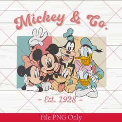 retro mickey & co 1928 png, mickey & co, disneyworld png, disney vacation png, disney family trip png, mickey friends