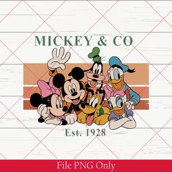 vintage mickey & co 1928 png, mickey & co, disneyworld png, disney vacation png, disney family trip png, mickey friends