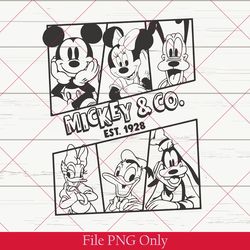 retro mickey & co est 1928 png, vintage mickey and friends png, disney mickey mouse png, disney vacation png 300dpi