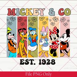 vintage mickey & co est 1928 png, vintage mickey and friends png, disney mickey mouse png, disney vacation png 300dpi