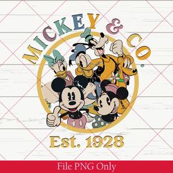 mickey & co est 1928 png, vintage mickey and friends png, cute disney mickey mouse png, disney vacation png wdw 300dpi