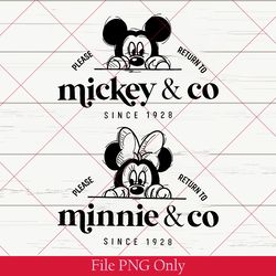retro mickey minnie & co est 1928 png, vintage mickey minnie and friend hot png 2023, disneyland mickey minnie png