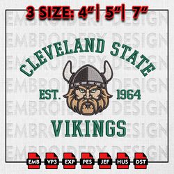 NCAA Cleveland State Vikings Embroidery files, NCAA Embroidery Designs, Cleveland State Machine Embroidery Pattern