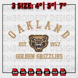 NCAA Oakland Golden Grizzlies Embroidery files, NCAA Embroidery Designs, Oakland Golden Machine Embroidery Pattern