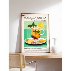 moroccan mint tea drink poster, moroccan food and drink print, african food art, middle eastern food poster, exotic food