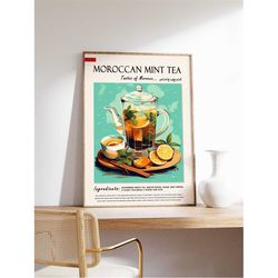 moroccan mint tea drink poster, moroccan food and drink print, african food art, middle eastern food poster, exotic food