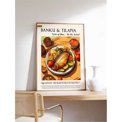 banku and tilapia ghanaian food poster, african food print, ghana food art, african food poster, exotic food art, kitche