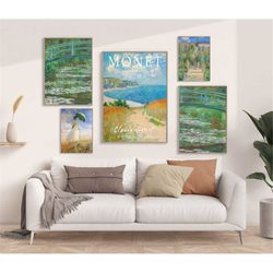 claude monet floral poster set, monet gallery wall, monet print, lilies, vintage art, floral wall art decor, gift, a1/a2