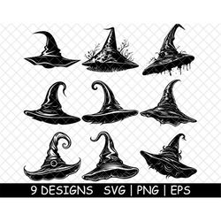 Witch Pointed Hat Sorceress Magic Wizard Halloween Hat PNG,SVG,EPS,Cricut,Silhouette,Cut,Engrave,Stencil,Sticker,Decal,V