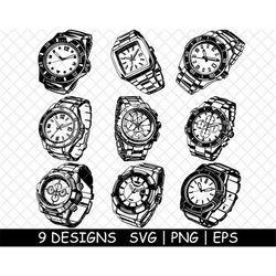 Wristwatch Analog Luxury Timepiece Casual Vintage Automatic PNG,SVG,Eps,Cricut,Silhouette,Cut,Engrave,Stencil,Sticker,De