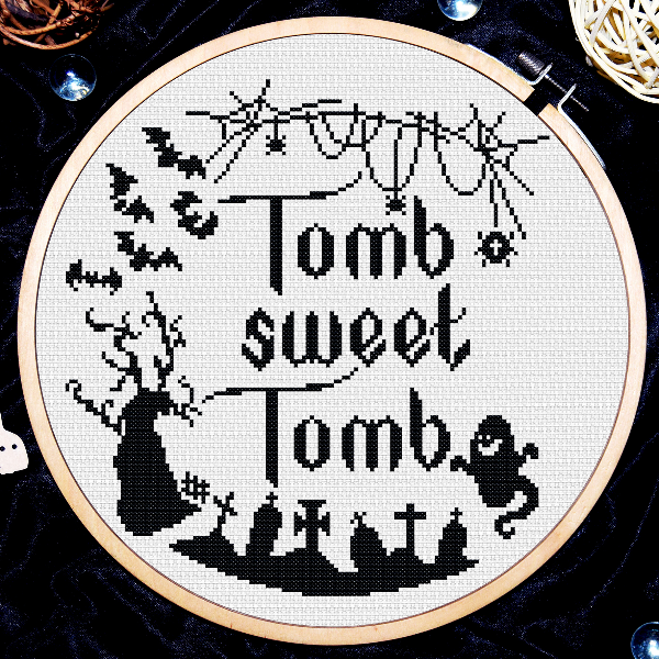 Gothic cross stitch, Tomb sweet tomb cross stitch pattern, Cross stitch quote, Halloween cross stitch, Digital download PDF.jpg