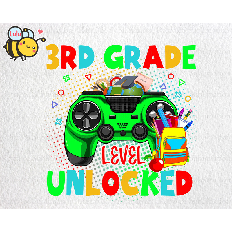 3rd Grade Level Unlocked Video Game Png, Back to School png for Gamers, First Day of School, 3rd Grade Funny Gaming, Video Game Controller - 1.jpg