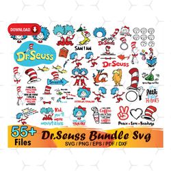 55 dr seuss bundle svg, dr seuss svg, cat in the hat svg