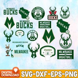 bundle 27 files milwaukee bucks basketball team svg, milwaukee bucks svg, nba teams svg, nba svg, png, dxf, eps, instant
