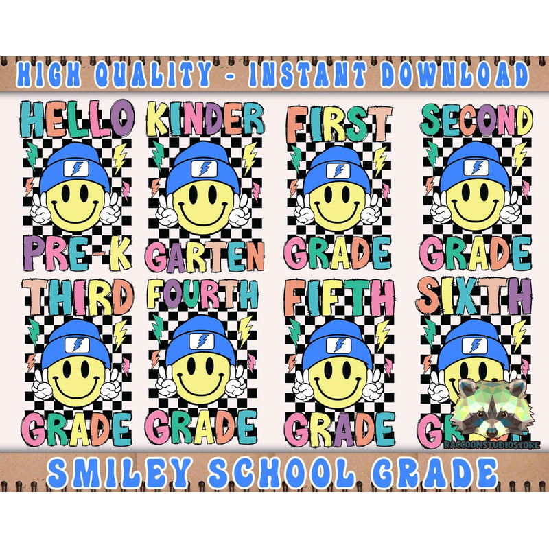 8 Smiley Grade Png Bundle, Smile Face Back To School Png Bundle, Pre-k To Sixth Grade Png, Happy First Day Of School Png, Instant Download - 1.jpg