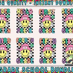 8 grade png bundle, smile face back to school png bundle, pre-k to sixth grade png, custom grade png, student shirt png,
