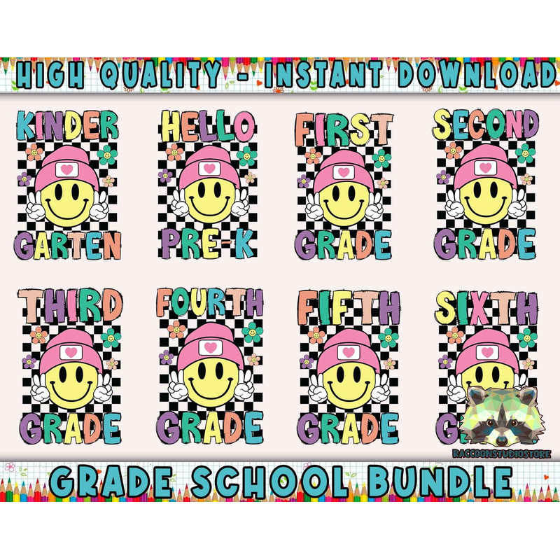 8+ Grade Png Bundle, Smile Face Back To School Png Bundle, Pre-k To Sixth Grade Png, Custom Grade Png, Student Shirt Png, Instant Download - 1.jpg