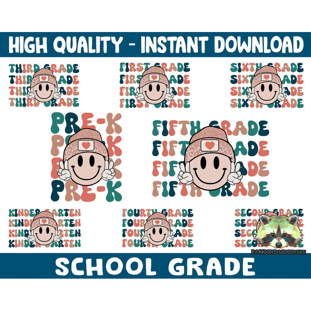 8+ Grade Png Bundle, Smile Face Back To School Png Bundle, Pre-k To Sixth Grade Png, Custom Grade Png, Teacher Student Png, Instant Download - 1.jpg