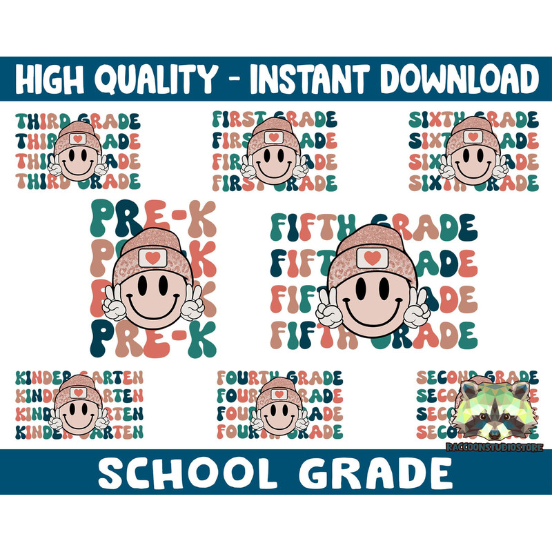 8+ Grade Png Bundle, Smile Face Back To School Png Bundle, Pre-k To Sixth Grade Png, Custom Grade Png, Teacher Student Png, Instant Download - 1.jpg