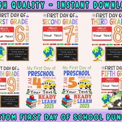 personalized first day of school grade bundle png, back to school png, first day of first grade, middle school, kids nam