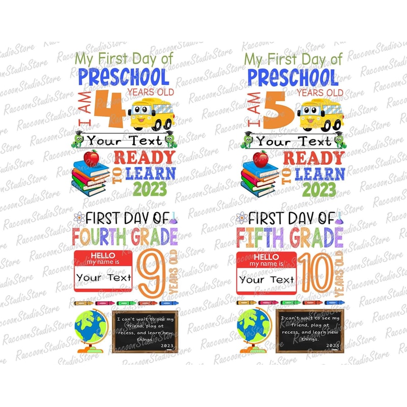 PERSONALIZED First Day of School Grade Bundle Png, Back to School Png, First Day of First Grade, Middle School, Kids Name, Digital Download - 3.jpg