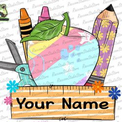 custom name frame school png, back to school png, stationery png, kids name png, crayon png, school supplies png, instan