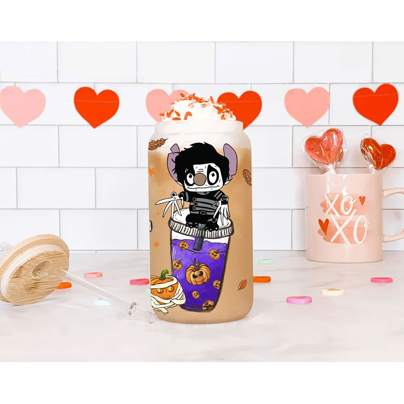 Halloween Coffee Cartoon Glass Wrap Png, Spooky Vibes 16oz Libbey Glass Can Wrap Png, Trick Or Treat Can Wrap Png, Sublimation Design - 2.jpg