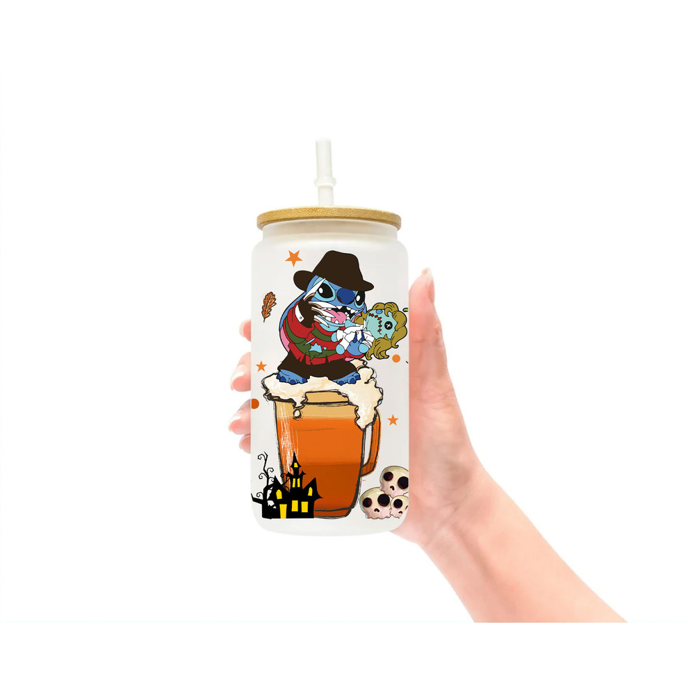 Halloween Coffee Cartoon Glass Wrap Png, Spooky Vibes 16oz Libbey Glass Can Wrap Png, Trick Or Treat Can Wrap Png, Sublimation Design - 3.jpg